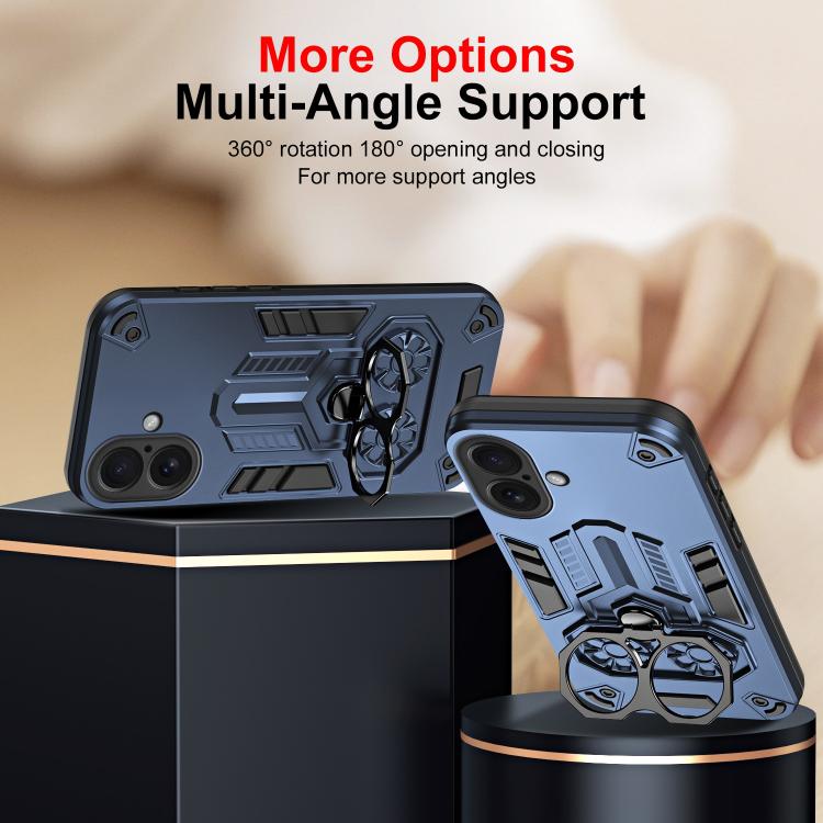 For iPhone 16 Double-Ring Holder PC Hybrid TPU Phone Case