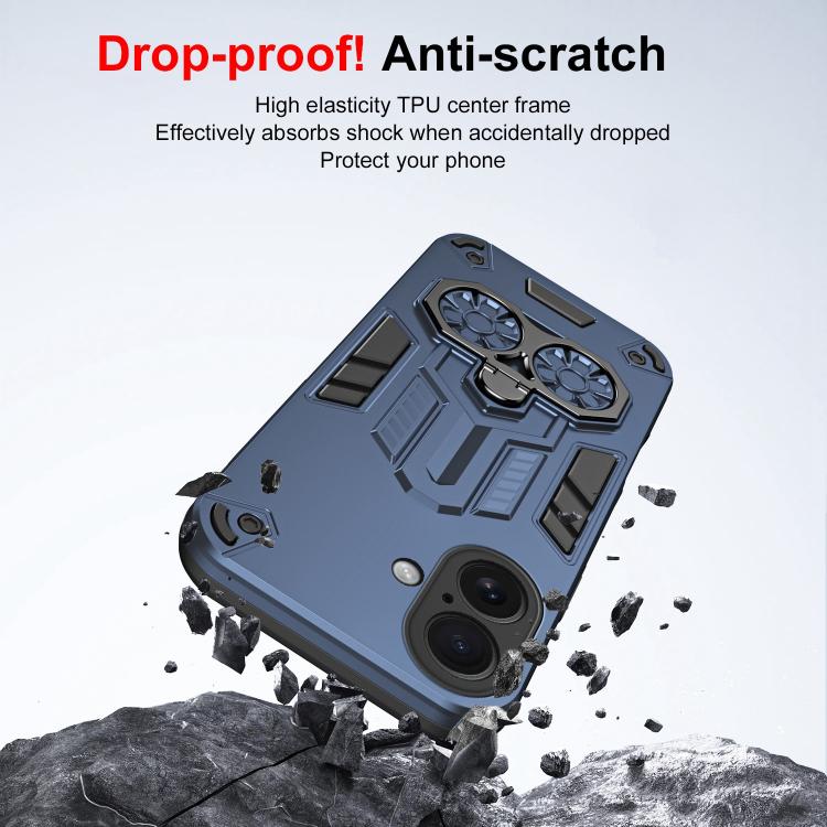 For iPhone 16 Double-Ring Holder PC Hybrid TPU Phone Case