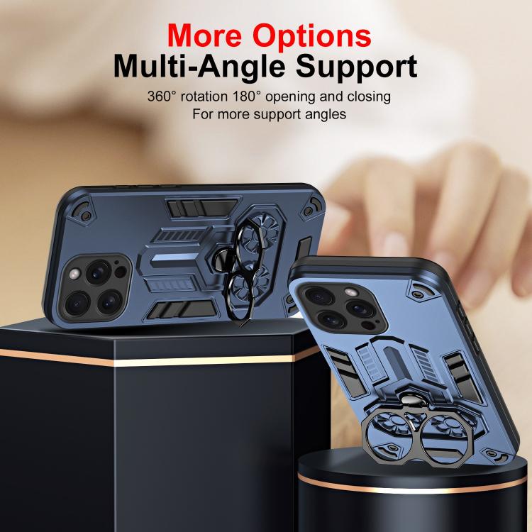 For iPhone 15 Pro Max Double-Ring Holder PC Hybrid TPU Phone Case
