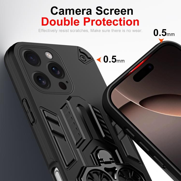 For iPhone 15 Pro Double-Ring Holder PC Hybrid TPU Phone Case