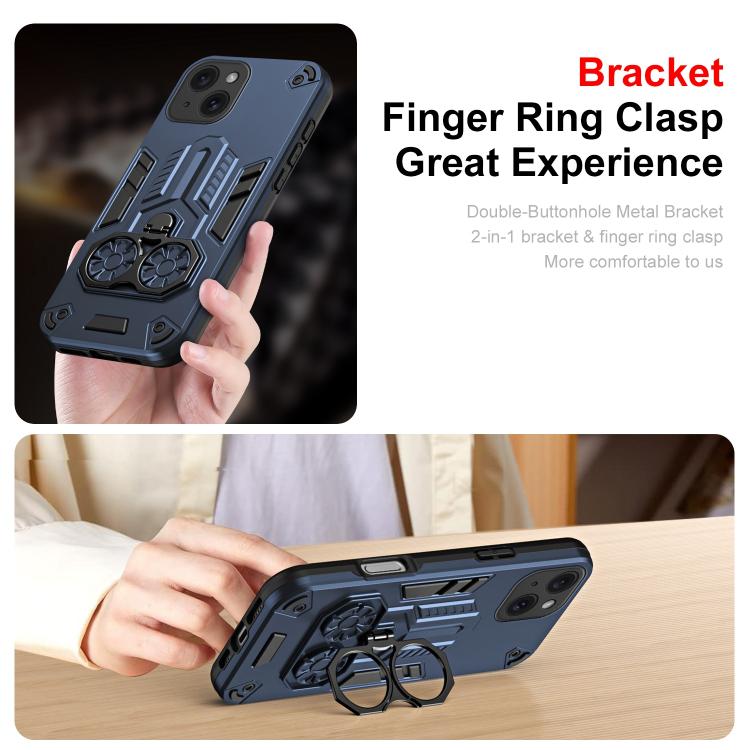 For iPhone 15 Double-Ring Holder PC Hybrid TPU Phone Case