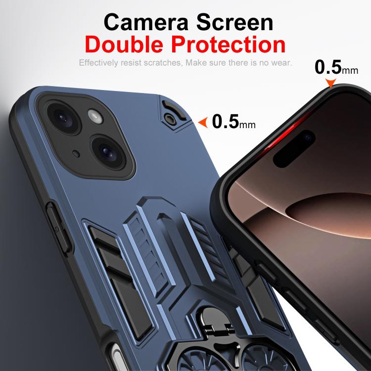 For iPhone 15 Double-Ring Holder PC Hybrid TPU Phone Case