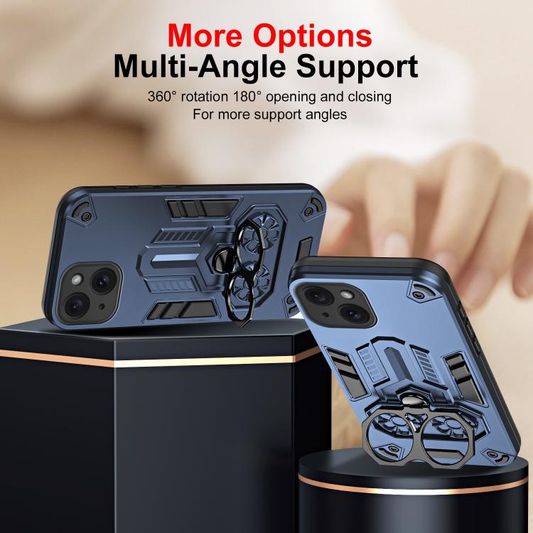 For iPhone 15 Double-Ring Holder PC Hybrid TPU Phone Case