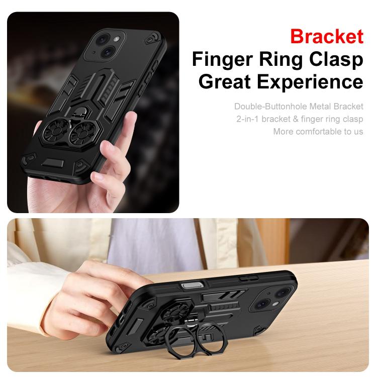 For iPhone 15 Double-Ring Holder PC Hybrid TPU Phone Case
