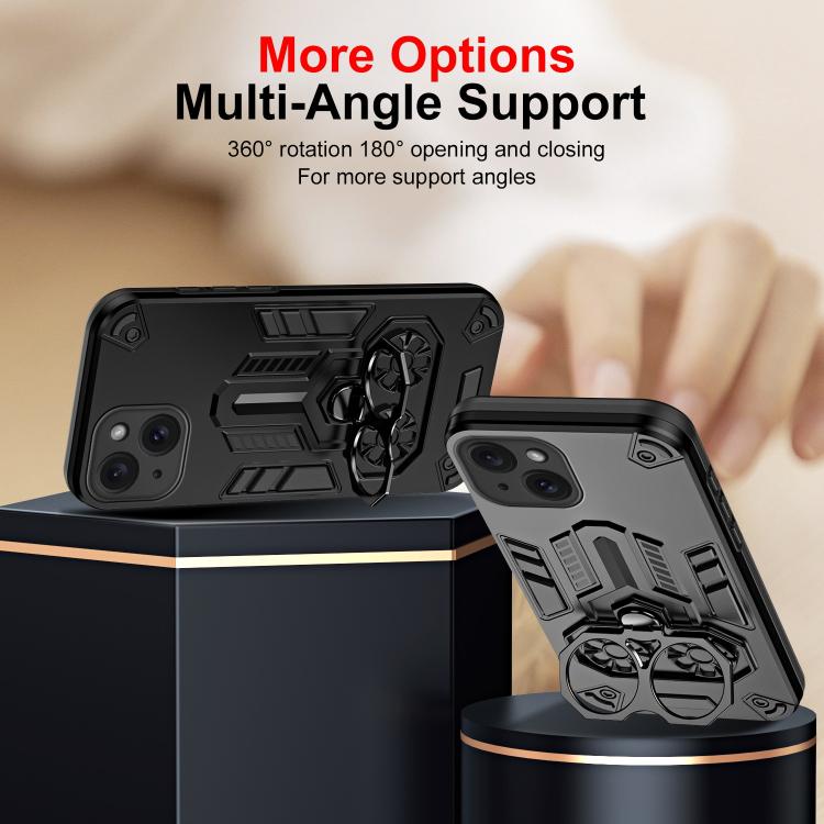 For iPhone 15 Double-Ring Holder PC Hybrid TPU Phone Case