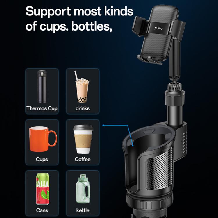 Yesido C273 2 in 1 Car Water Cup Phone Holder - Black
