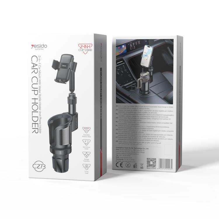 Yesido C273 2 in 1 Car Water Cup Phone Holder - Black