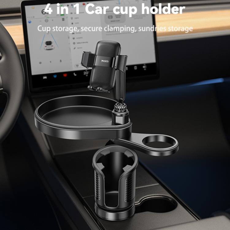 Yesido C274 4 in 1 Car Multi-function Tray Water Cup Phone Holder - Black