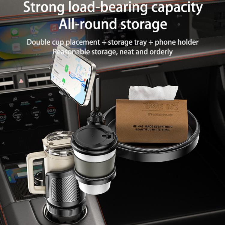Yesido C274 4 in 1 Car Multi-function Tray Water Cup Phone Holder - Black