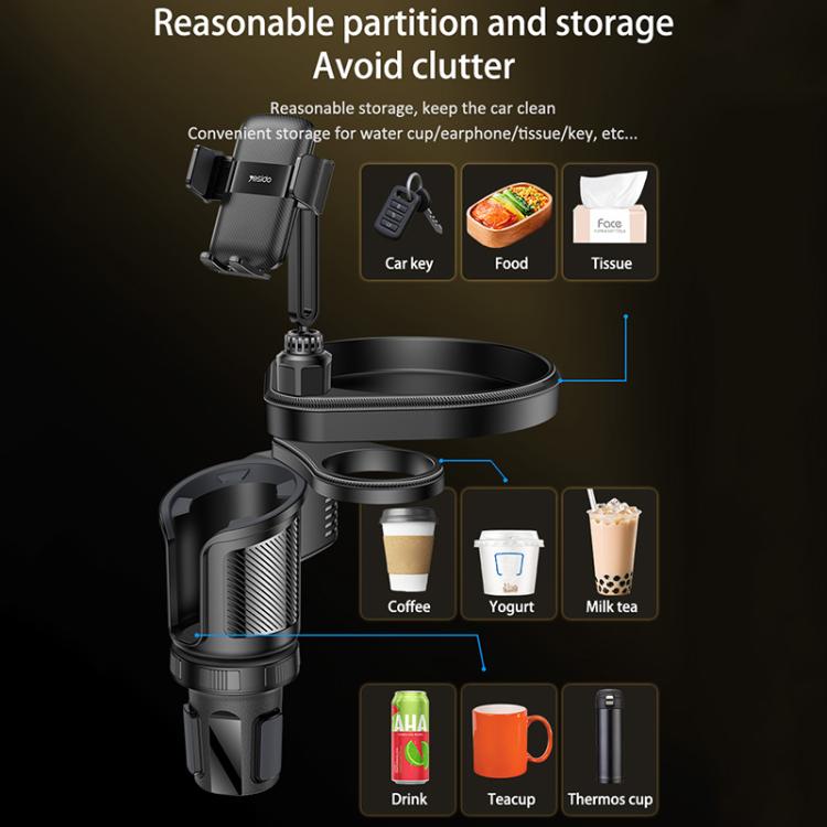 Yesido C274 4 in 1 Car Multi-function Tray Water Cup Phone Holder - Black