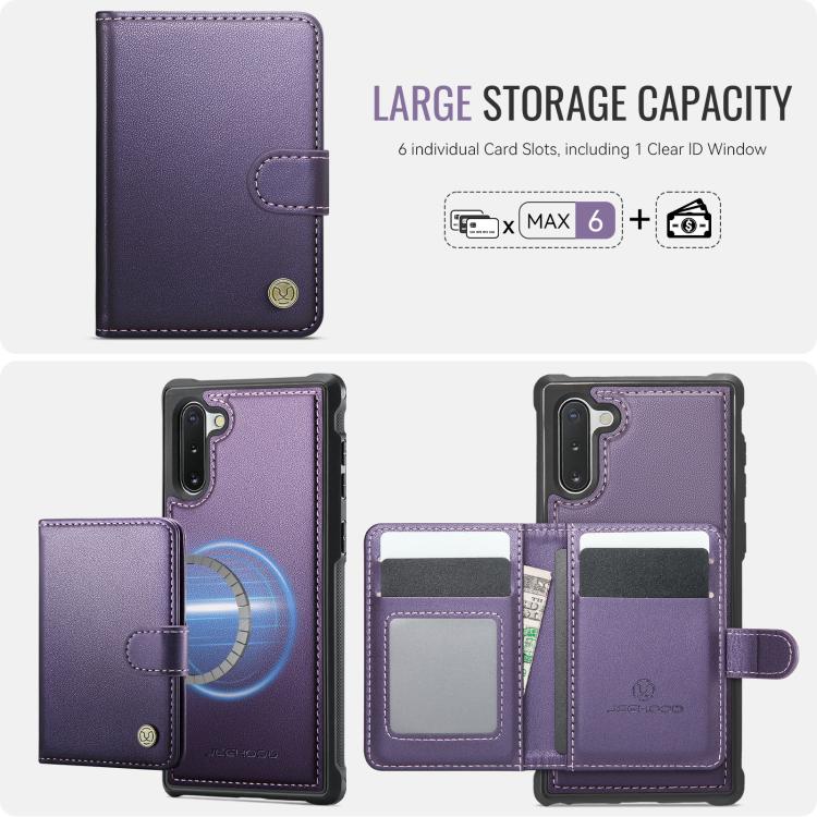 For Samsung Galaxy Note10 JEEHOOD J09 Buckle Card Bag MagSafe Magnetic Style RFID Leather Phone Case
