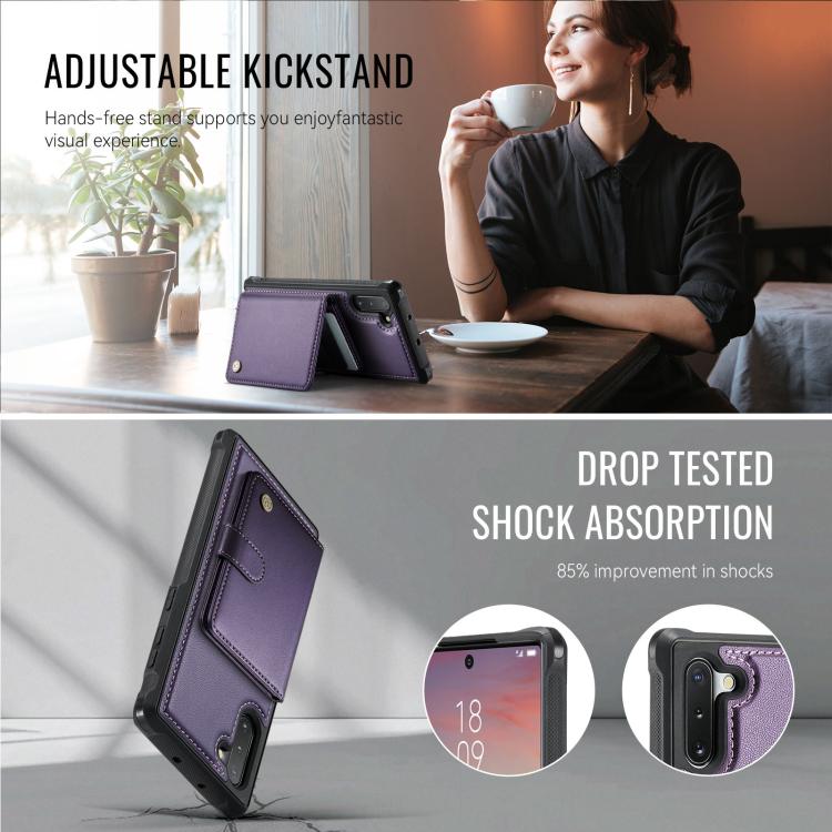 For Samsung Galaxy Note10 JEEHOOD J09 Buckle Card Bag MagSafe Magnetic Style RFID Leather Phone Case