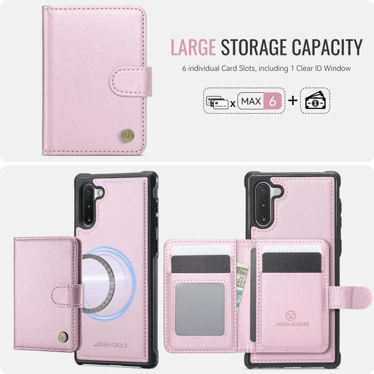 For Samsung Galaxy Note10 JEEHOOD J09 Buckle Card Bag MagSafe Magnetic Style RFID Leather Phone Case