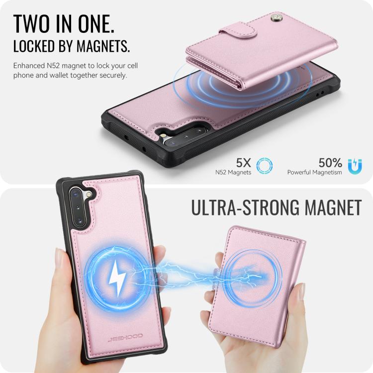 For Samsung Galaxy Note10 JEEHOOD J09 Buckle Card Bag MagSafe Magnetic Style RFID Leather Phone Case