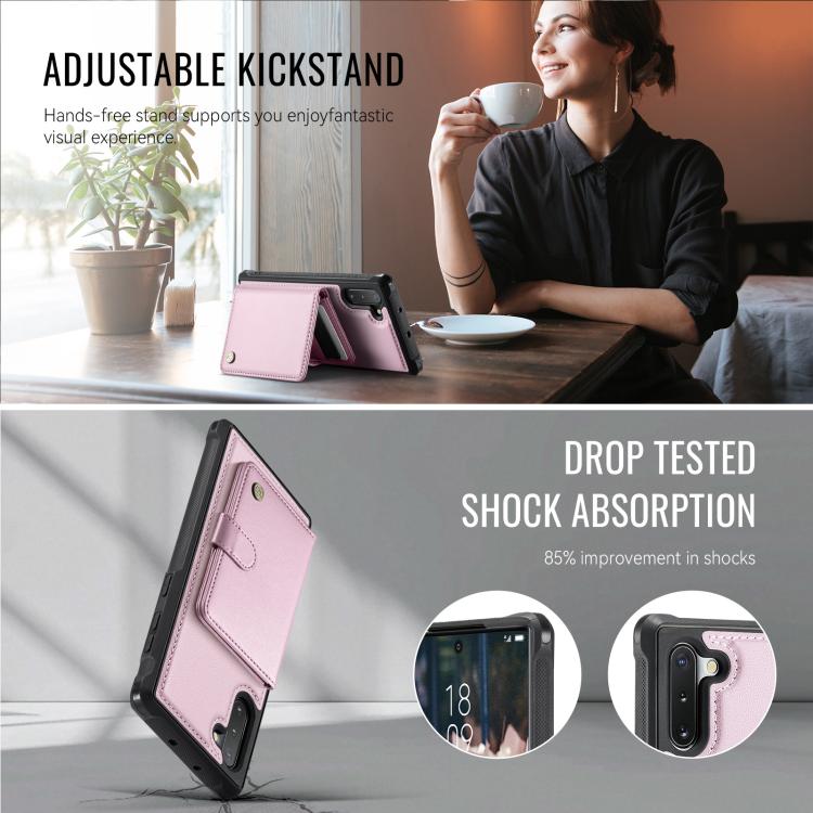 For Samsung Galaxy Note10 JEEHOOD J09 Buckle Card Bag MagSafe Magnetic Style RFID Leather Phone Case