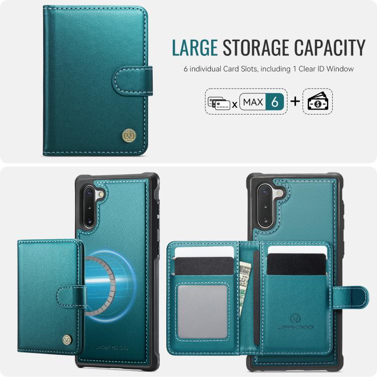 For Samsung Galaxy Note10 JEEHOOD J09 Buckle Card Bag MagSafe Magnetic Style RFID Leather Phone Case