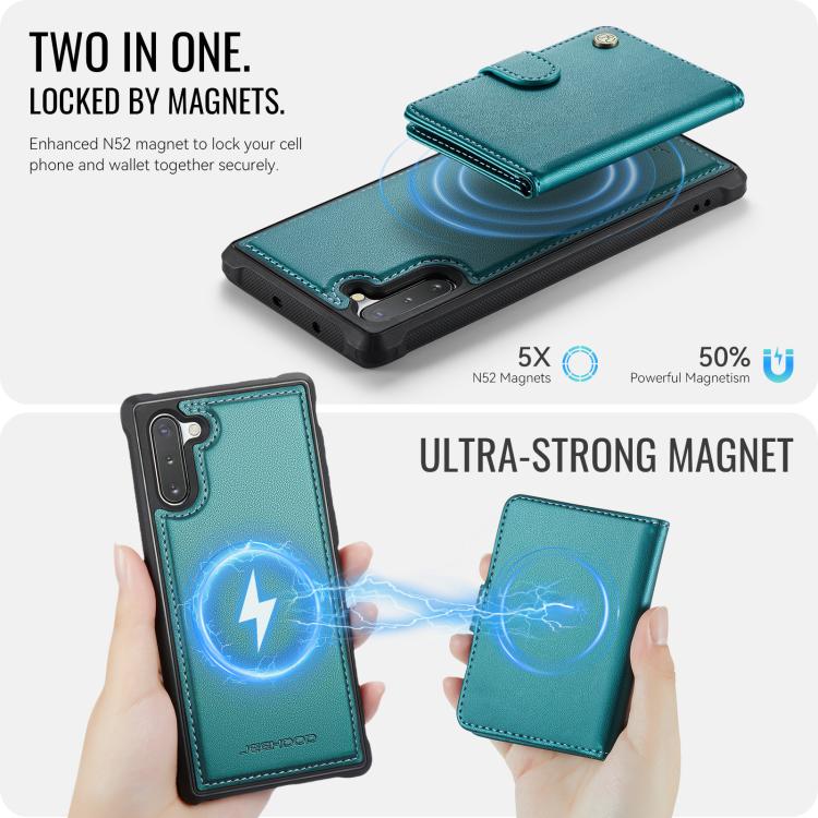 For Samsung Galaxy Note10 JEEHOOD J09 Buckle Card Bag MagSafe Magnetic Style RFID Leather Phone Case