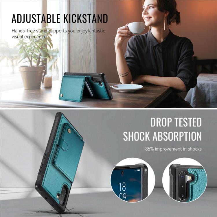 For Samsung Galaxy Note10 JEEHOOD J09 Buckle Card Bag MagSafe Magnetic Style RFID Leather Phone Case
