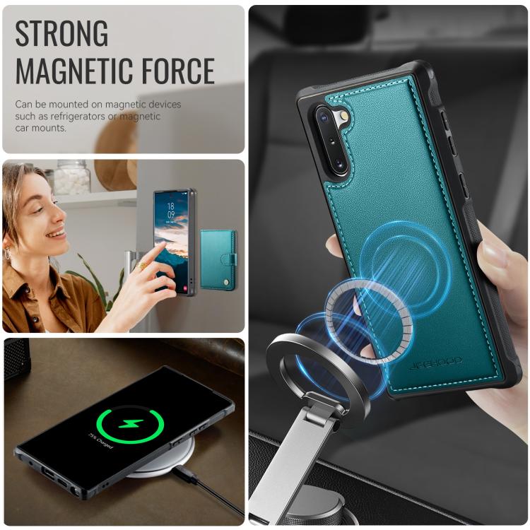 For Samsung Galaxy Note10 JEEHOOD J09 Buckle Card Bag MagSafe Magnetic Style RFID Leather Phone Case
