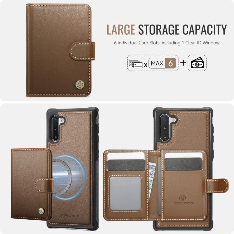 For Samsung Galaxy Note10 JEEHOOD J09 Buckle Card Bag MagSafe Magnetic Style RFID Leather Phone Case