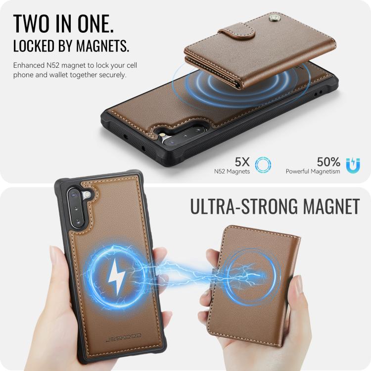 For Samsung Galaxy Note10 JEEHOOD J09 Buckle Card Bag MagSafe Magnetic Style RFID Leather Phone Case