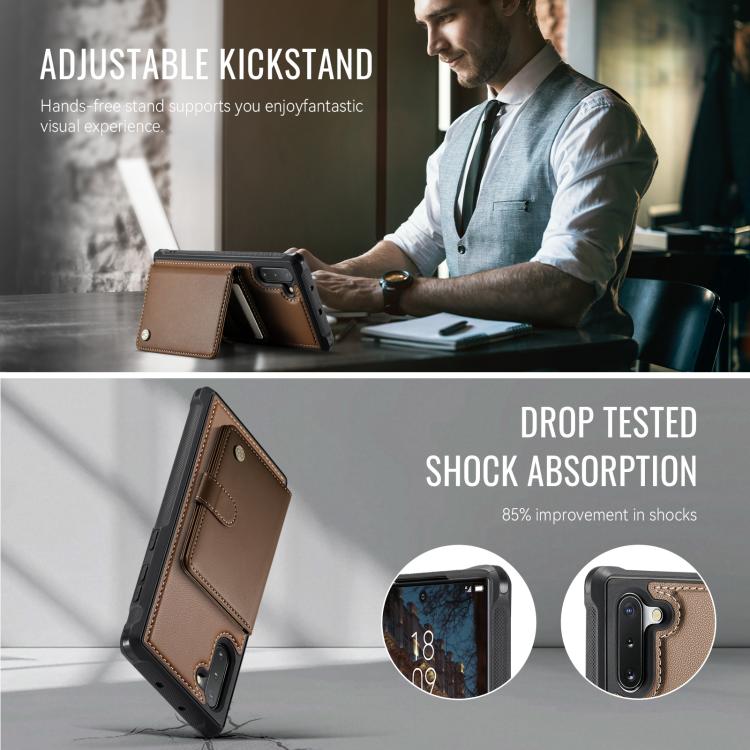 For Samsung Galaxy Note10 JEEHOOD J09 Buckle Card Bag MagSafe Magnetic Style RFID Leather Phone Case