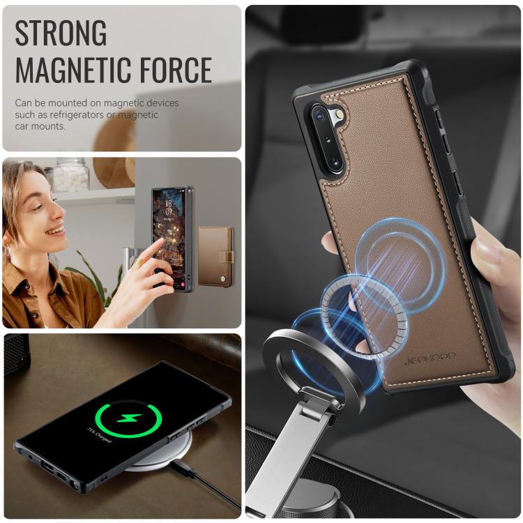 For Samsung Galaxy Note10 JEEHOOD J09 Buckle Card Bag MagSafe Magnetic Style RFID Leather Phone Case
