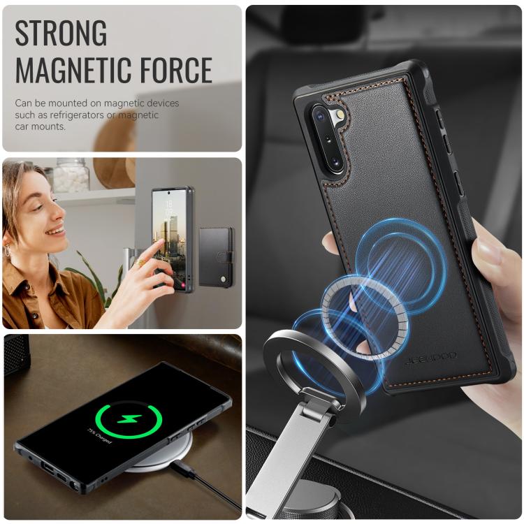 For Samsung Galaxy Note10 JEEHOOD J09 Buckle Card Bag MagSafe Magnetic Style RFID Leather Phone Case