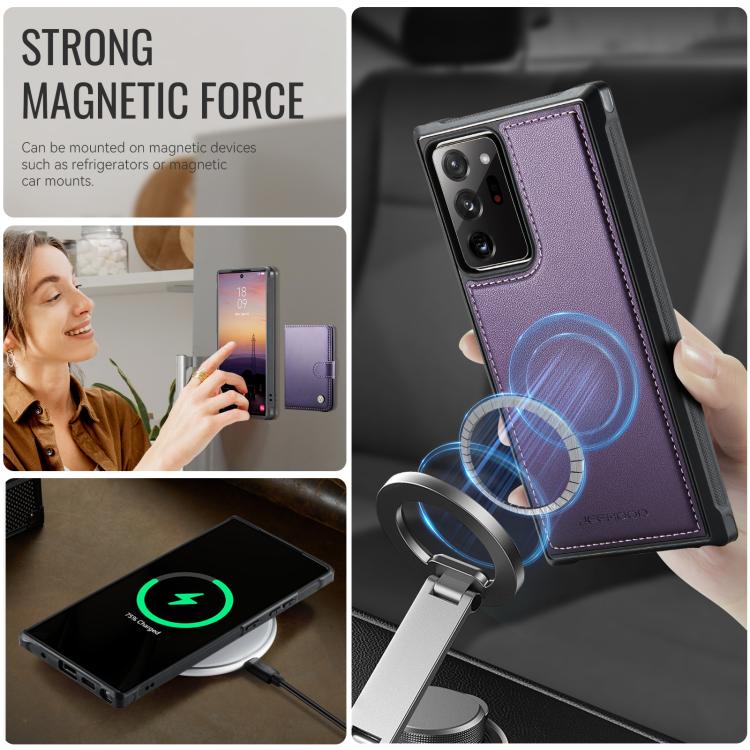 For Samsung Galaxy Note20 Ultra JEEHOOD J09 Buckle Card Bag MagSafe Magnetic Style RFID Leather Phone Case