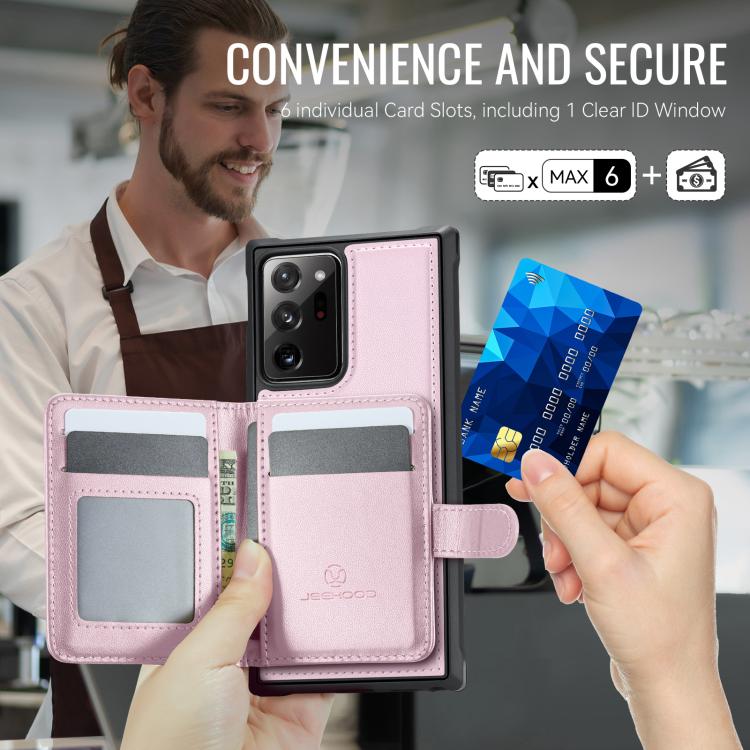 For Samsung Galaxy Note20 Ultra JEEHOOD J09 Buckle Card Bag MagSafe Magnetic Style RFID Leather Phone Case