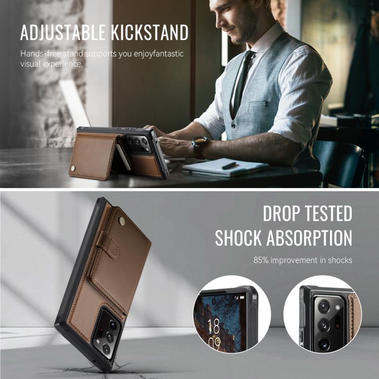 For Samsung Galaxy Note20 Ultra JEEHOOD J09 Buckle Card Bag MagSafe Magnetic Style RFID Leather Phone Case
