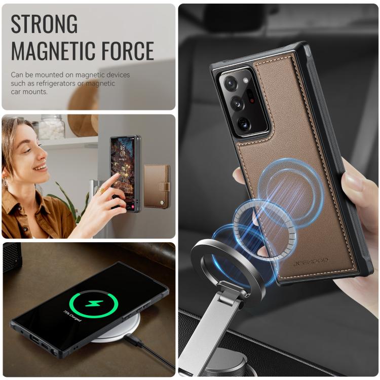 For Samsung Galaxy Note20 Ultra JEEHOOD J09 Buckle Card Bag MagSafe Magnetic Style RFID Leather Phone Case