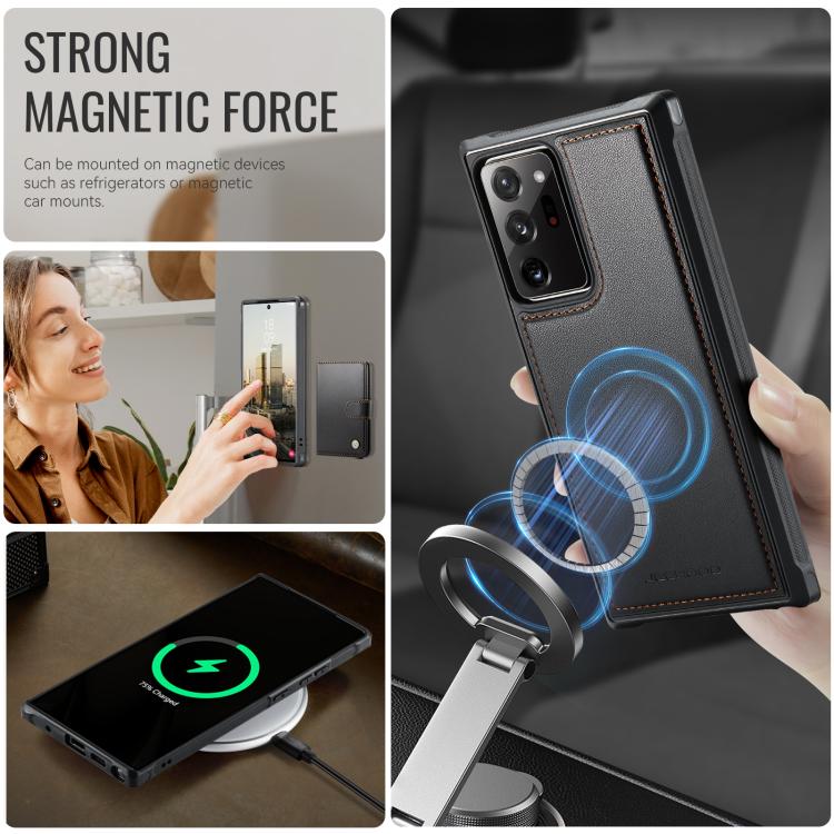 For Samsung Galaxy Note20 Ultra JEEHOOD J09 Buckle Card Bag MagSafe Magnetic Style RFID Leather Phone Case