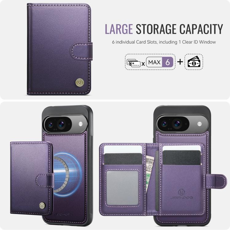 For Google Pixel 9 / 9 Pro JEEHOOD J09 Buckle Card Bag MagSafe Magnetic Style RFID Leather Phone Case