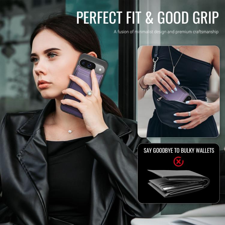 For Google Pixel 9 / 9 Pro JEEHOOD J09 Buckle Card Bag MagSafe Magnetic Style RFID Leather Phone Case