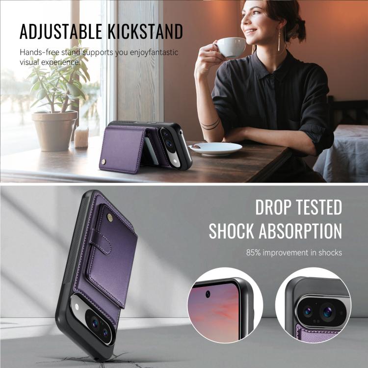 For Google Pixel 9 / 9 Pro JEEHOOD J09 Buckle Card Bag MagSafe Magnetic Style RFID Leather Phone Case