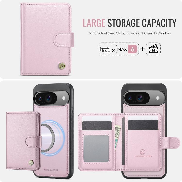 For Google Pixel 9 / 9 Pro JEEHOOD J09 Buckle Card Bag MagSafe Magnetic Style RFID Leather Phone Case