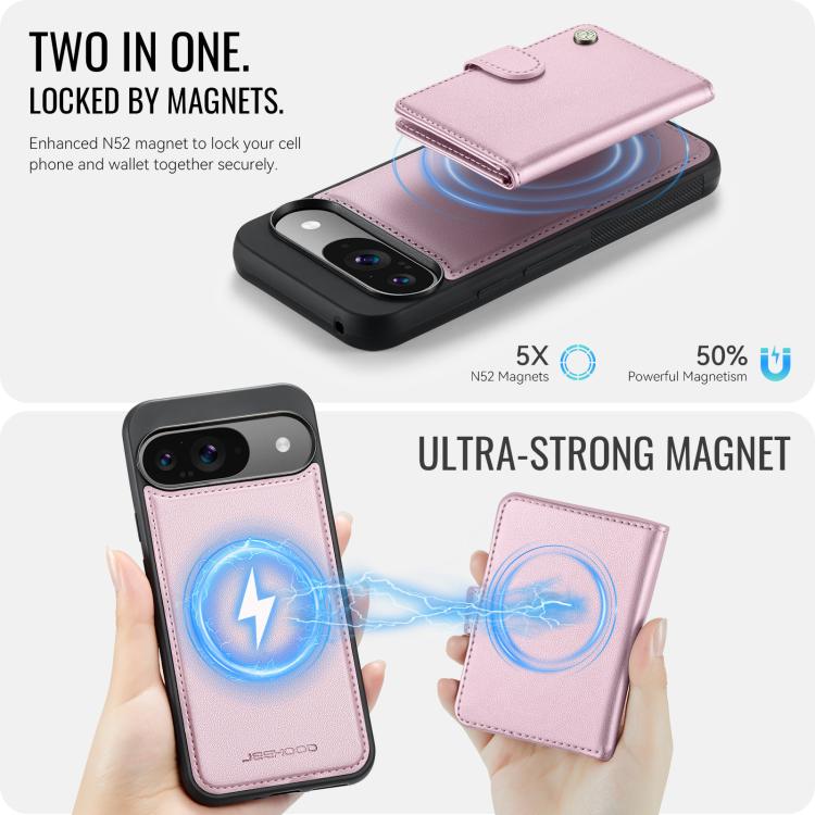 For Google Pixel 9 / 9 Pro JEEHOOD J09 Buckle Card Bag MagSafe Magnetic Style RFID Leather Phone Case