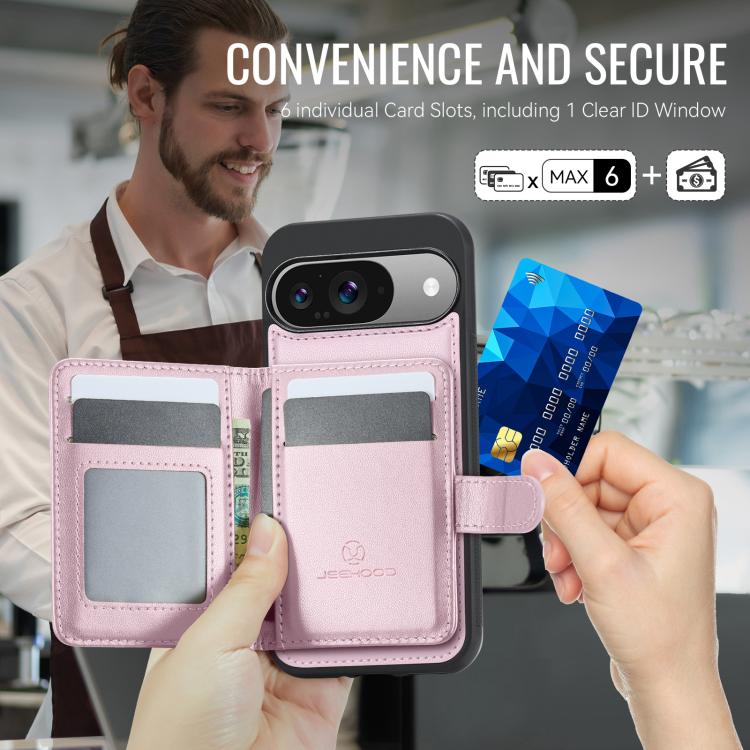 For Google Pixel 9 / 9 Pro JEEHOOD J09 Buckle Card Bag MagSafe Magnetic Style RFID Leather Phone Case