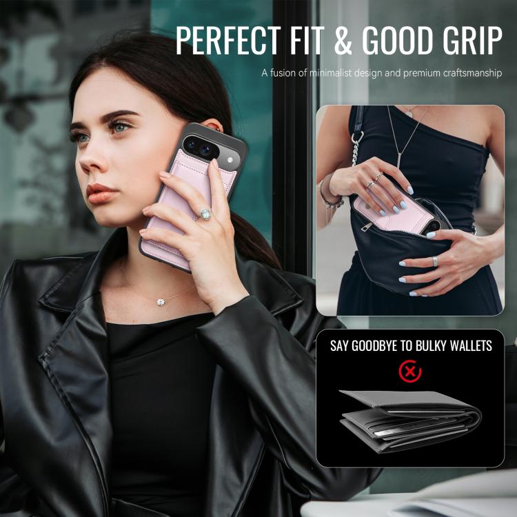 For Google Pixel 9 / 9 Pro JEEHOOD J09 Buckle Card Bag MagSafe Magnetic Style RFID Leather Phone Case