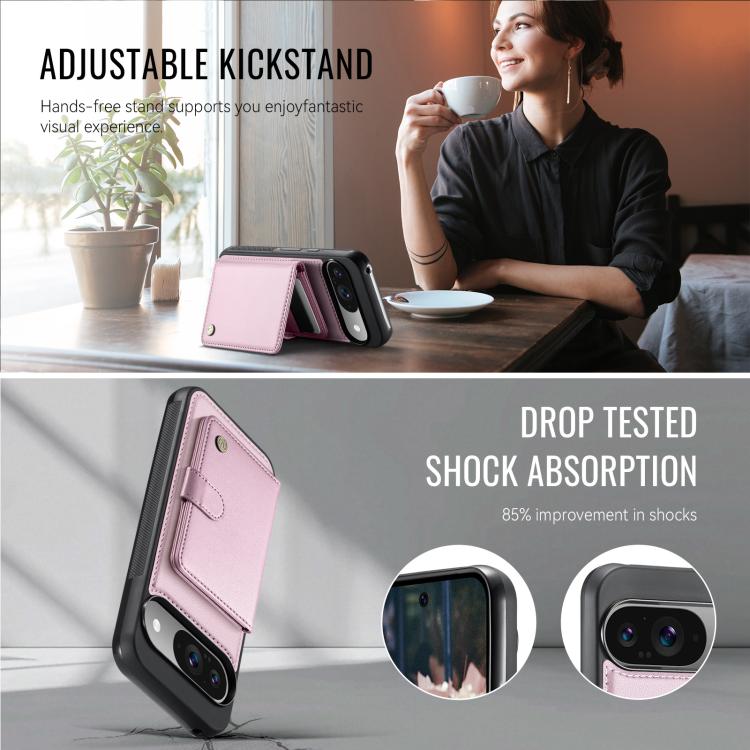 For Google Pixel 9 / 9 Pro JEEHOOD J09 Buckle Card Bag MagSafe Magnetic Style RFID Leather Phone Case