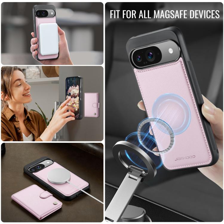 For Google Pixel 9 / 9 Pro JEEHOOD J09 Buckle Card Bag MagSafe Magnetic Style RFID Leather Phone Case