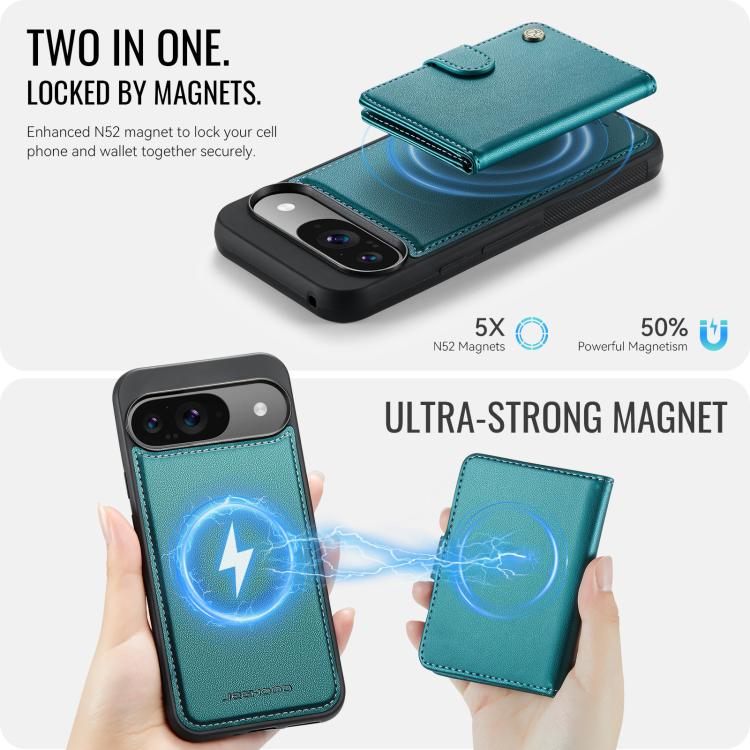 For Google Pixel 9 / 9 Pro JEEHOOD J09 Buckle Card Bag MagSafe Magnetic Style RFID Leather Phone Case