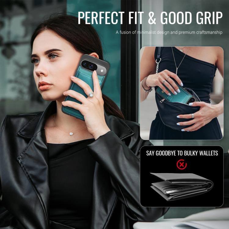 For Google Pixel 9 / 9 Pro JEEHOOD J09 Buckle Card Bag MagSafe Magnetic Style RFID Leather Phone Case