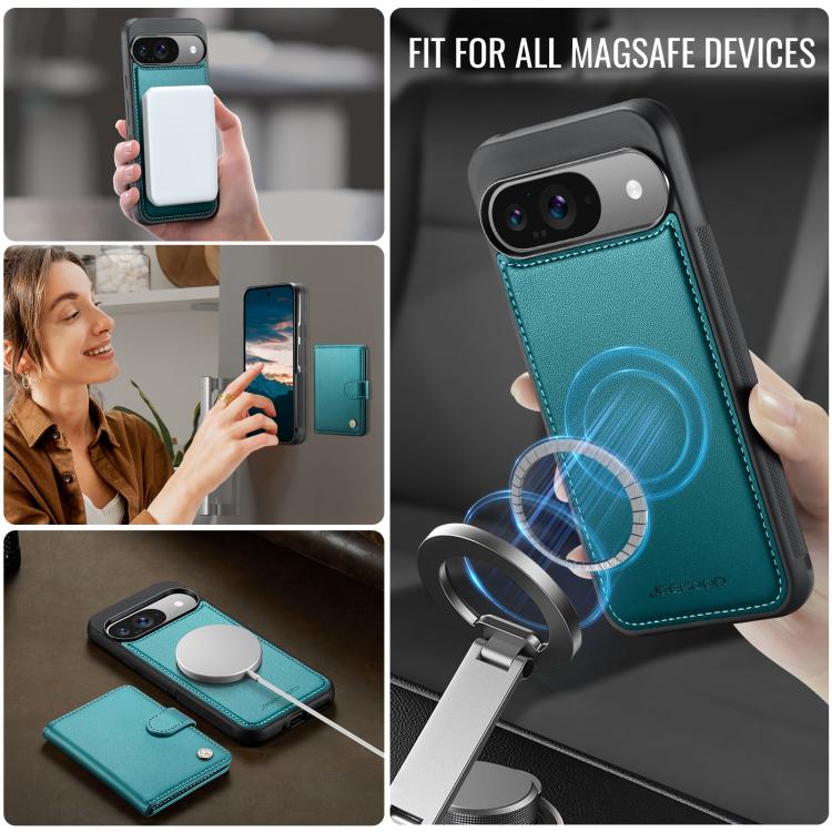 For Google Pixel 9 / 9 Pro JEEHOOD J09 Buckle Card Bag MagSafe Magnetic Style RFID Leather Phone Case