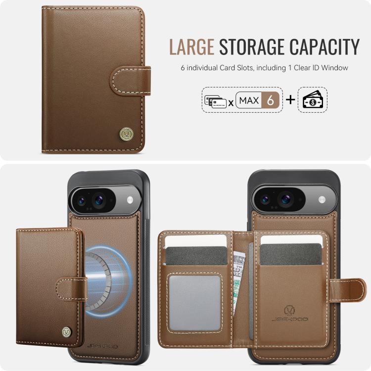 For Google Pixel 9 / 9 Pro JEEHOOD J09 Buckle Card Bag MagSafe Magnetic Style RFID Leather Phone Case