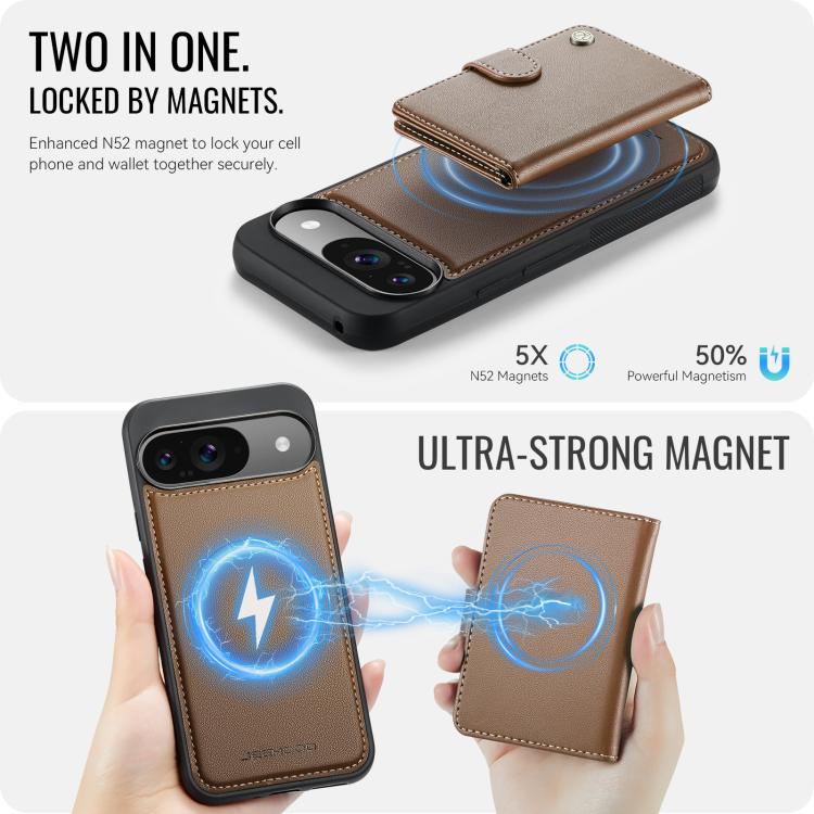 For Google Pixel 9 / 9 Pro JEEHOOD J09 Buckle Card Bag MagSafe Magnetic Style RFID Leather Phone Case