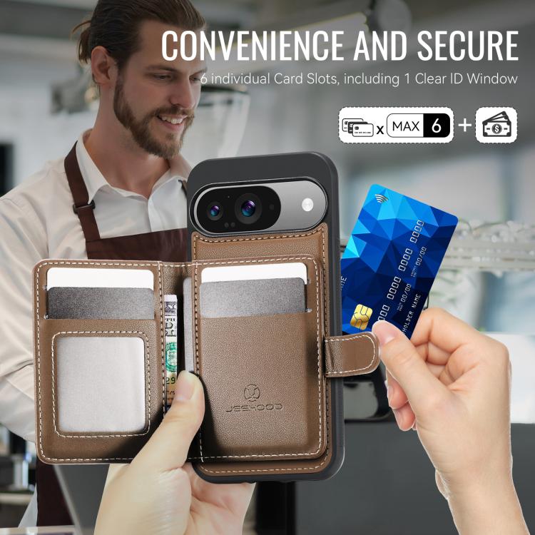 For Google Pixel 9 / 9 Pro JEEHOOD J09 Buckle Card Bag MagSafe Magnetic Style RFID Leather Phone Case