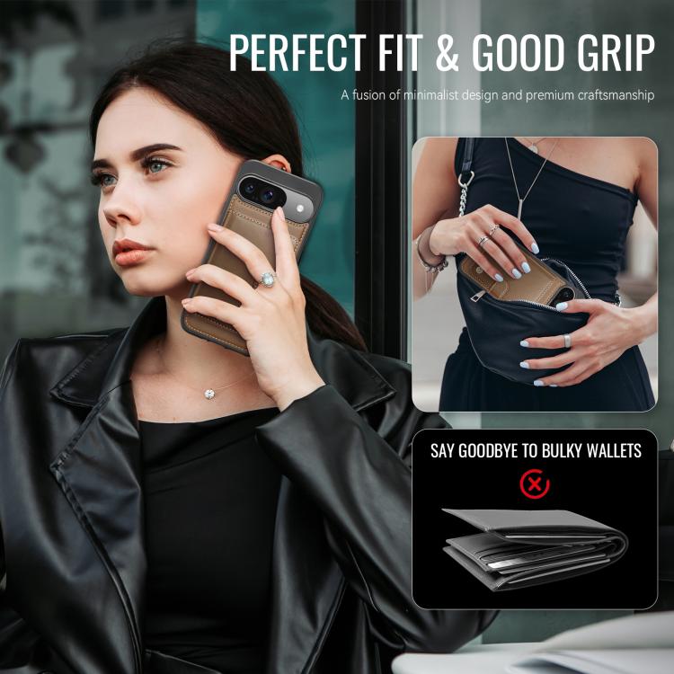 For Google Pixel 9 / 9 Pro JEEHOOD J09 Buckle Card Bag MagSafe Magnetic Style RFID Leather Phone Case