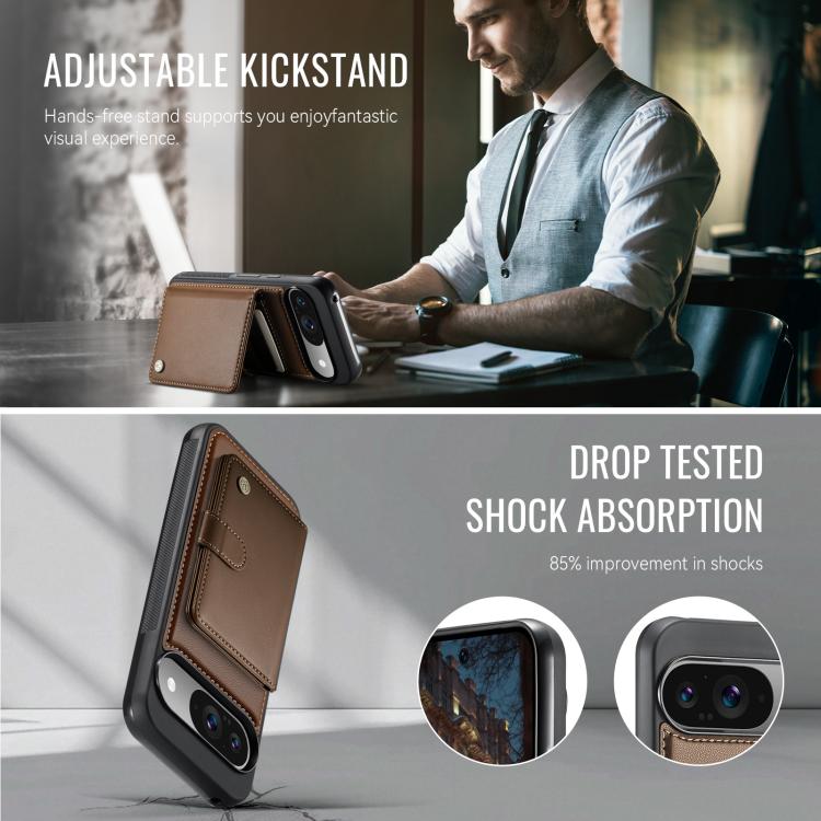 For Google Pixel 9 / 9 Pro JEEHOOD J09 Buckle Card Bag MagSafe Magnetic Style RFID Leather Phone Case